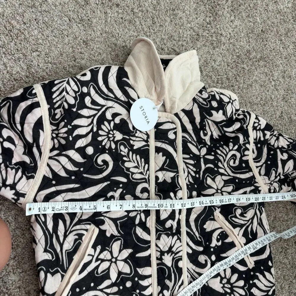 NWT Storia Quilted Jacket Sz M Paisley Printed Black Beige Grannycore